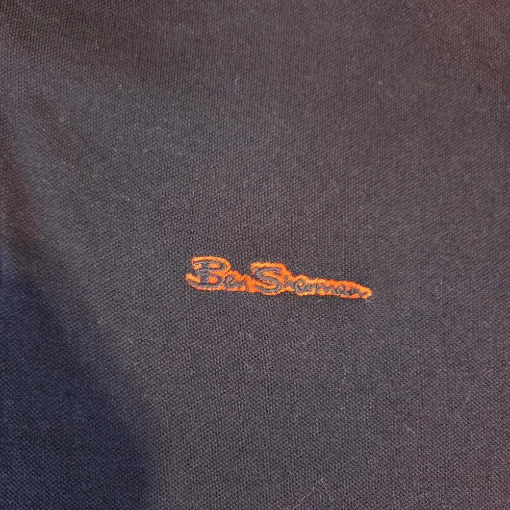Ben Sherman Pique Polo Shirt Navy Blue with Tartan Plaid Design Collar sz L - Picture 8 of 11